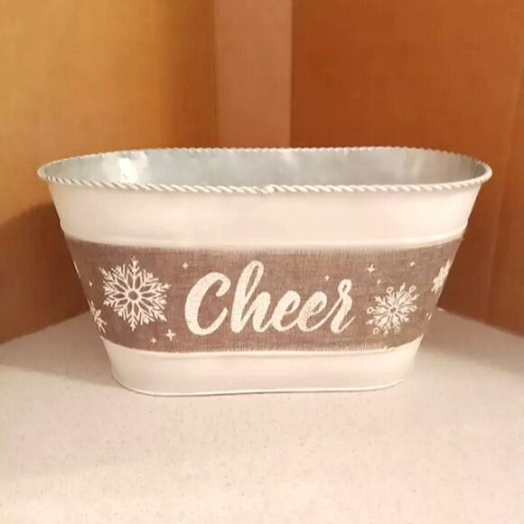 🩷Galvanized Christmas W/Burlap Cheer  Decoration. Christmas Card Holder/Planter - Picture 1 of 5